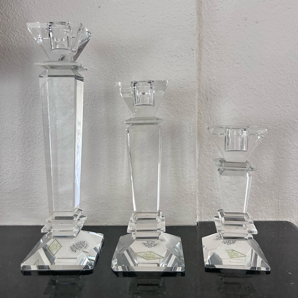 Shannon Crystal Candle Holder “vintage” Irish Set Of 3 5” 7” & 9” Damage